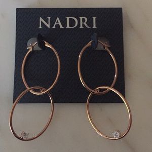 Nadri double hoops earrings rose gold CZ STONE